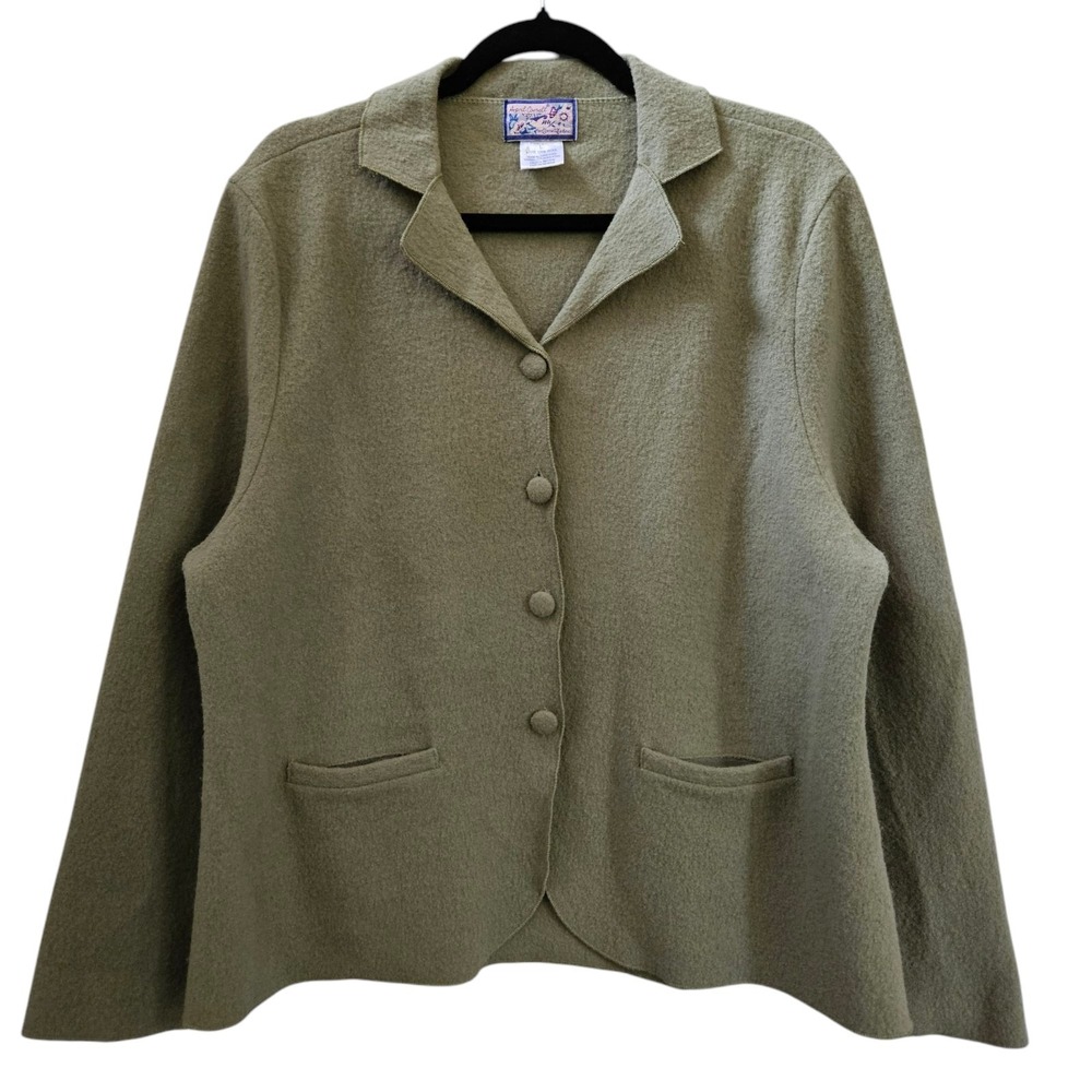April Cornell Cardigan Womens L VTG Green Wool Sweater Grandmacore Pocket Button